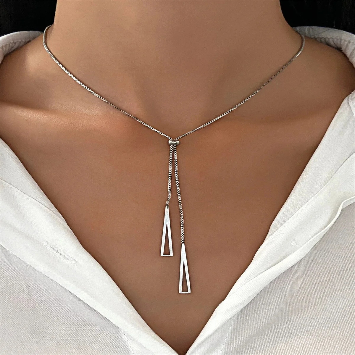 Fashion Gold Color Triangle Pendant Necklace Stainless Steel Simple Charm Y Lariat Necklaces for Women Boho Minimalist Jewelry 250811