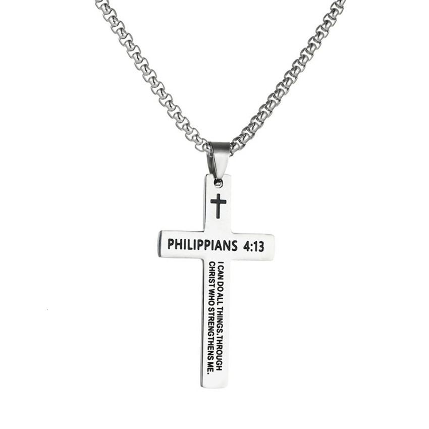 Stainless Cross Necklace Titanium Steel Pendant Laser Engraved Simple Black