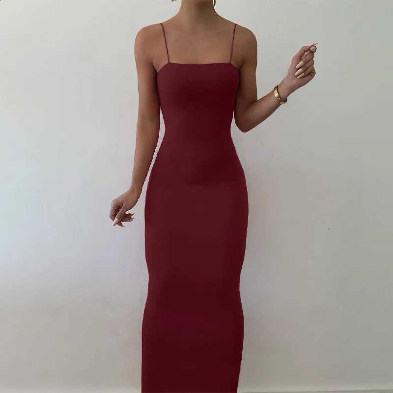 Summer Black Sexy Dres Streetwear Sleeveless Backless Solid Spaghetti Strap Bodycon Casual Clubwear Elegant Party Dresses 250815