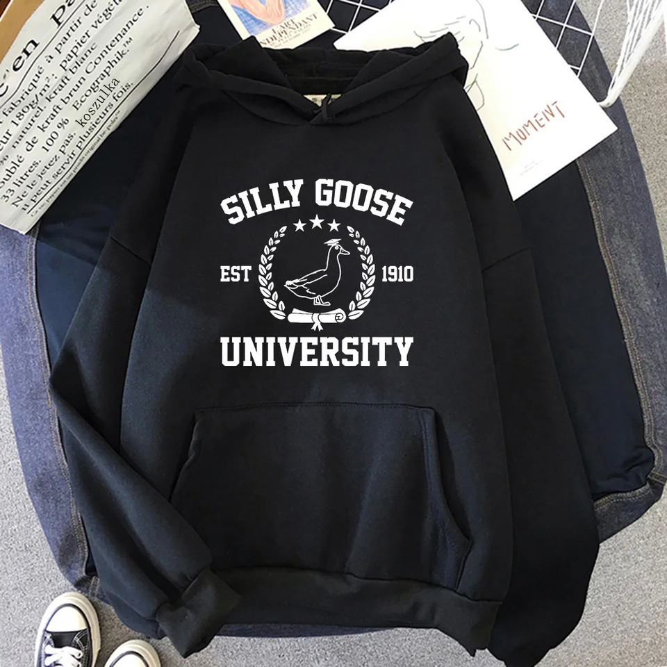 Silly Goose University Hoodie Women Aesthetic Graphic Hoodies Unisex Autumn Winter Hip Hop Casual Vintage Pullovers Sweatshirts 250823