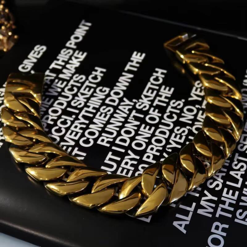 Womens Solid Stainless Steel Chunky Cuban Link Chain Choker Necklace Heavy 18K Gold Plated New Gold Chain Designs