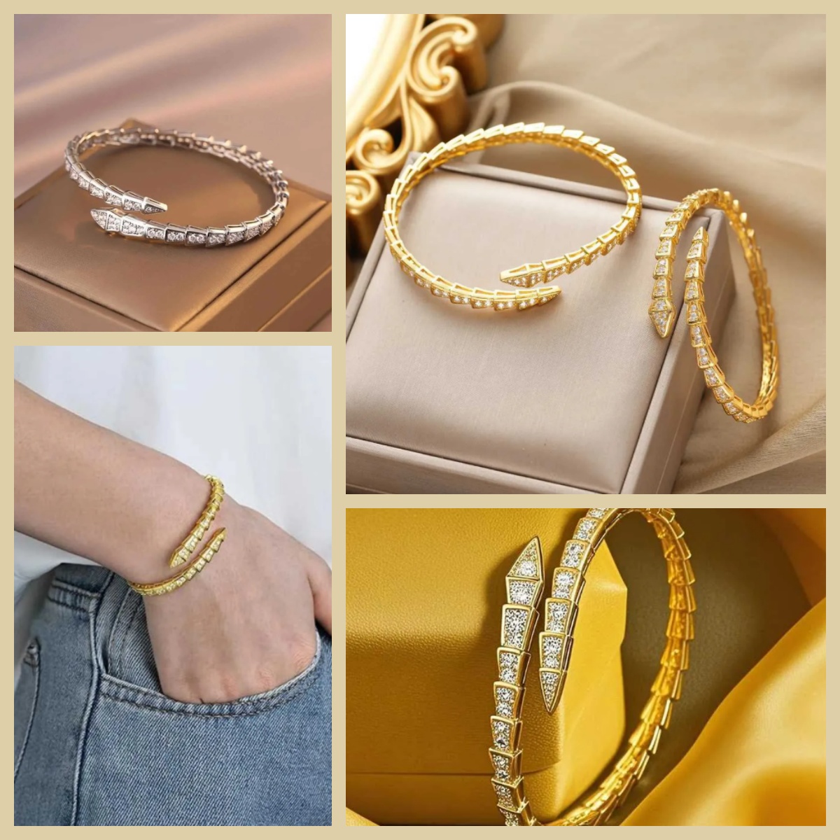 new stainl Steel Snake Bone Open Bracelet for Wen Snake Design Cuff Bangle with 5A Cubic Zirconia Jewelry Gift for PartyC250408