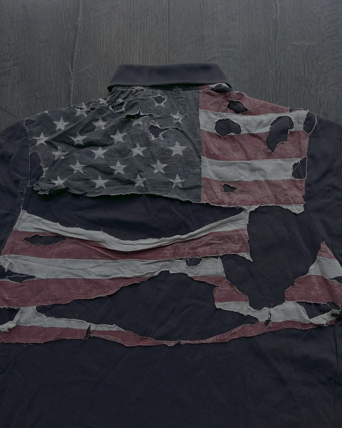 America Retro Flag Polo Shirt Streetwear Men Women Hip Hop Tear Patchwork Short Sleeve Shirt Y2k Cotton Top Baseball Clothing 250822