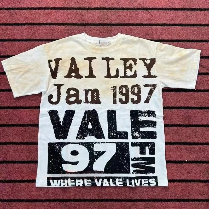 Real Picture Vale Tshirt High Street Retro Print Original Label Unisex Loose Casual Breathable VALLEY Short Sleeve 250822