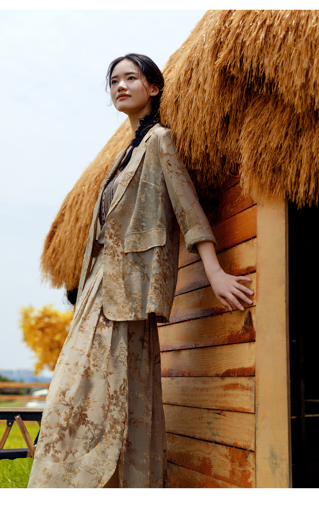 Women's Vintage Jacquard Coat with Velvet Craftsmanship for Commuting Light luxury and high-end feel - C43617