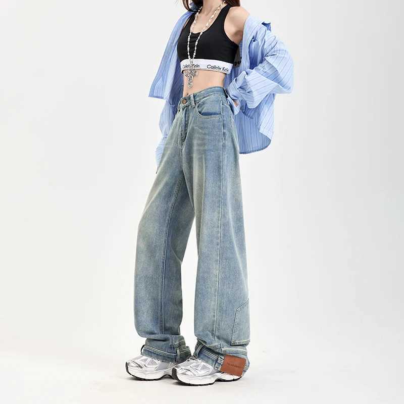 Ins Fashion American Retro Baggy High Waisted Jeans Woman High Street Denim Pants Reversible Trousers Streetwear Y2K Loose Jeans H250822
