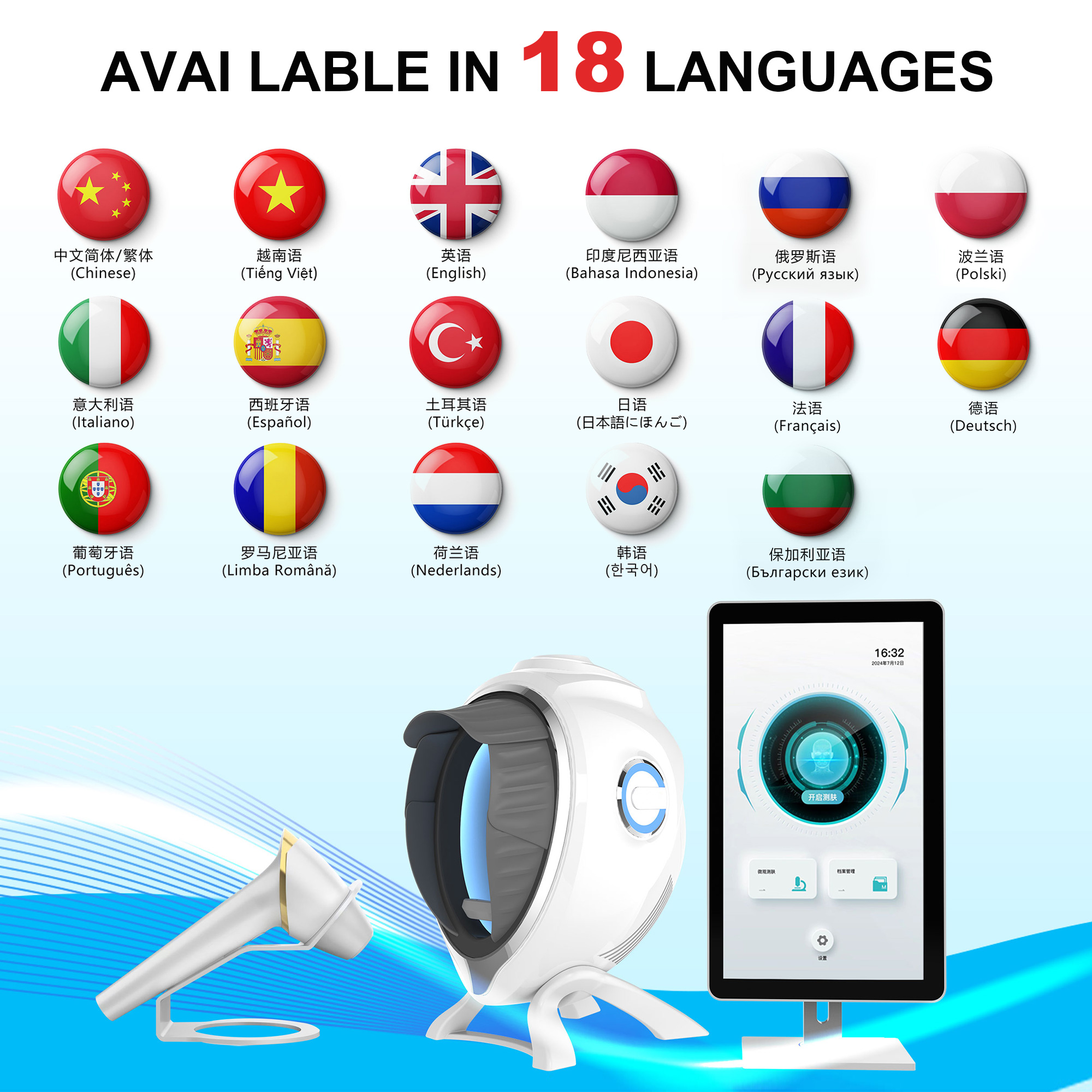 New Comprehensive Skin Analysis 3D AI Facial Skin Analyzer Detection Skin Problem Diagnosis 8 Spectrum Device