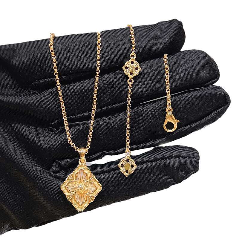 Bracelet Necklace 4Pcs plated five leaf flower necklace earrings bracelet jewelry set womens fashion party daily clothing clover necklace bracelet ear