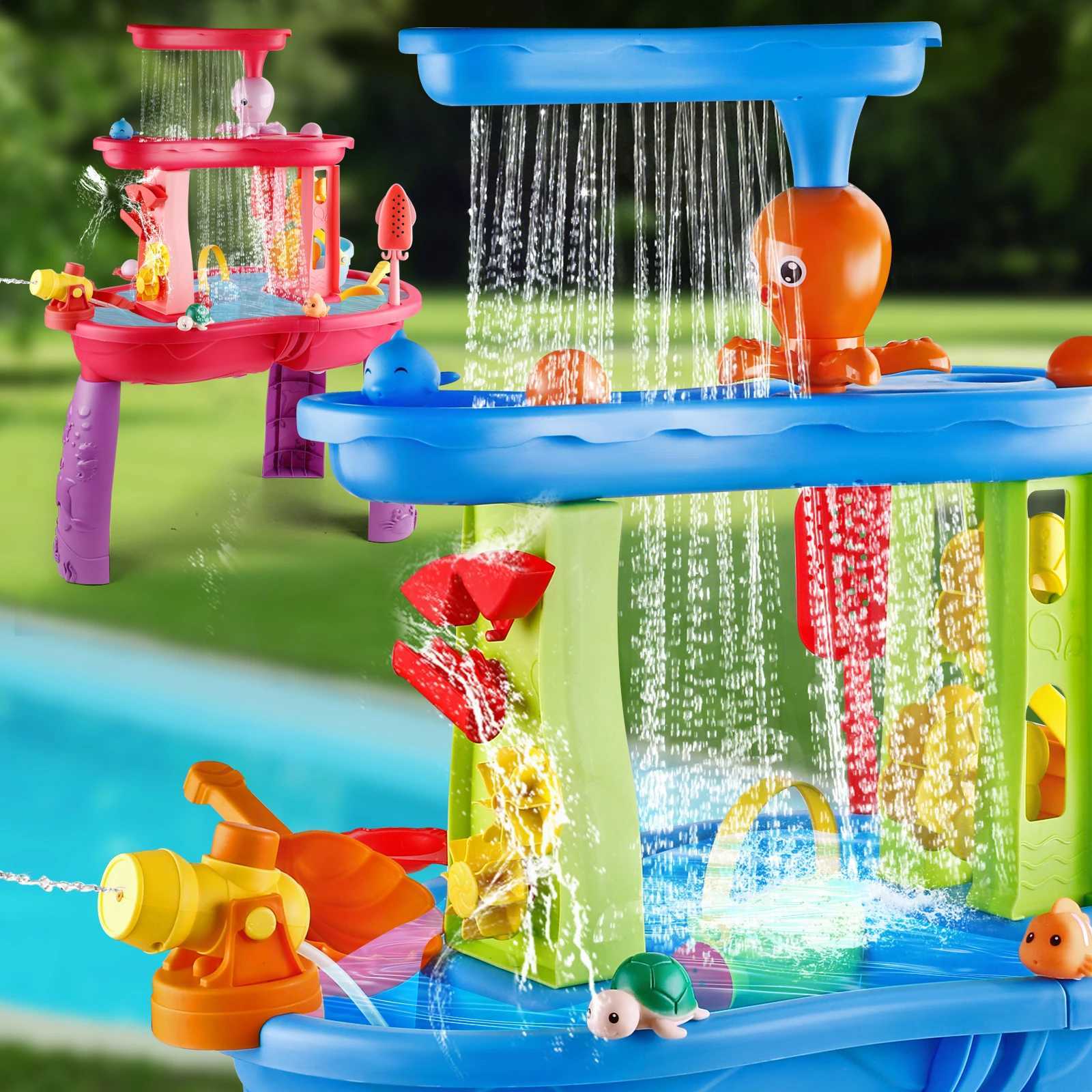 3-Tier Kids Splash Sand Table Water Toys Rain Showers Splash Pond for Outdoor Beach Backyard Halloween/Christmas/Thanksgiving W250823