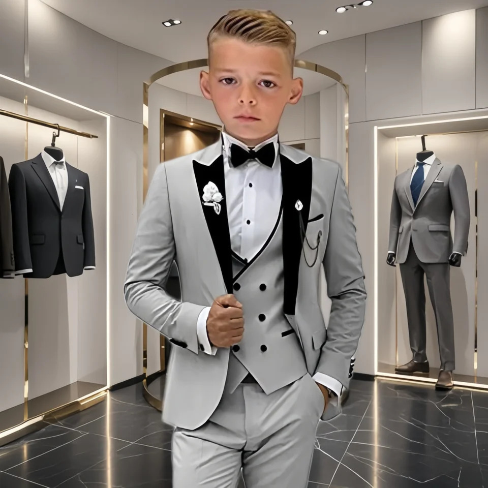 Velvet Collar Suit Set for Kids 3-14 Years Three-Piece Wedding Suits for Boys Toddler Suits Tuxedo Blazer Vest Pants Set 250822