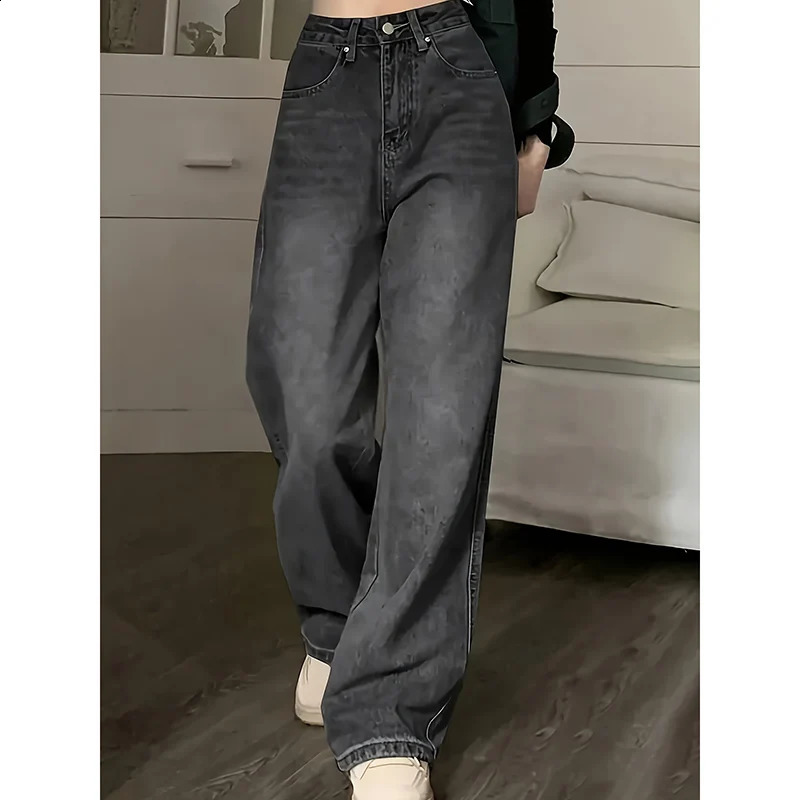 Women Fashion Loose Jeans Female High Waist Streetwear ner Wide Leg Trousers Classic Gray Goth Straight Pants Z260313