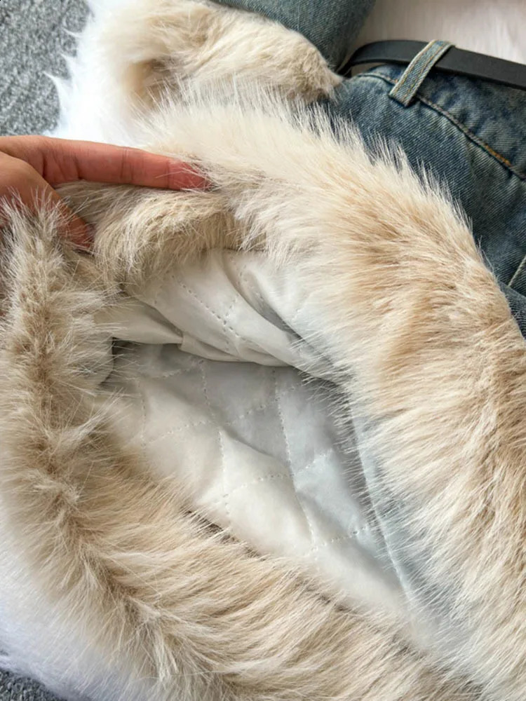 Denim Skirt Sets Women Fur Collar Vintage Jackets Cropped Coat Fashion Pockets Jean Skirt 2 Piece Sets Womens Outifits 250823