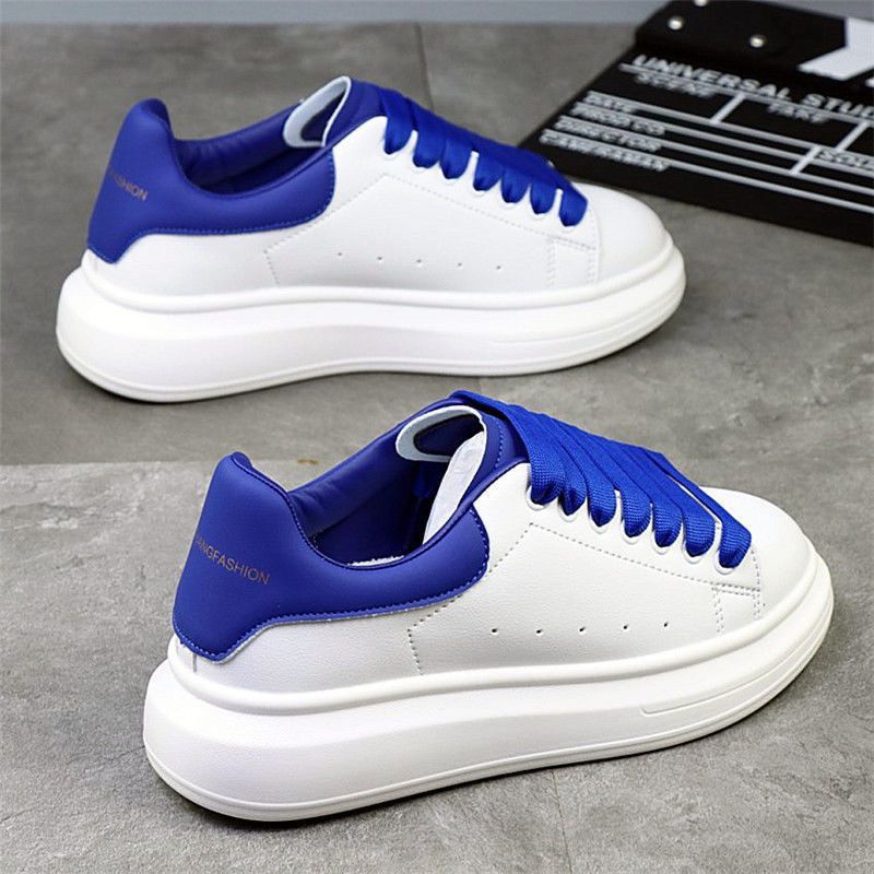 free Shipping Thick soled inner height increasing deep blue tailboard shoes casual versatile men women shoes sports trendy shoes for couples white Sne