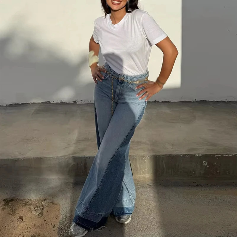 MUJER Blue Baggy Jeans for Women Wide Leg Pants Woman High Waist Denim Casual Trousers Cargo Womens Z260313