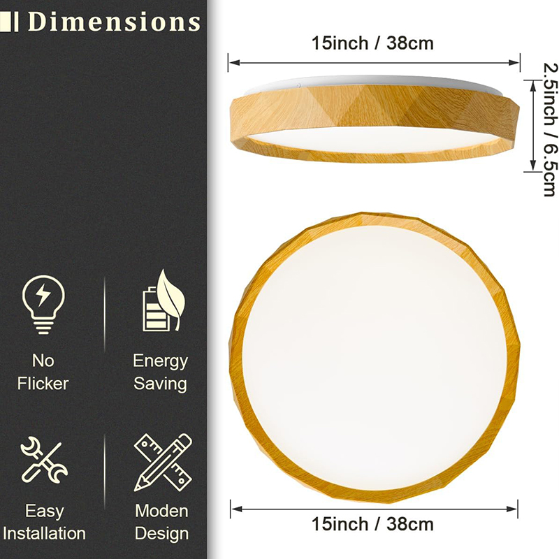15 inches Sleek Modern Flush Mount LED Ceiling Light with Dimming Control