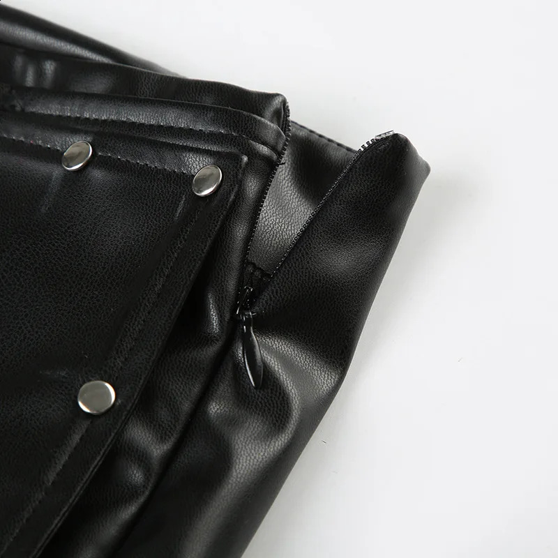 Sexy Rivet Buckle Belt Low Waist Leather Shorts for Women Y2k Spice Girl Punk Style Autumn 2025 250823