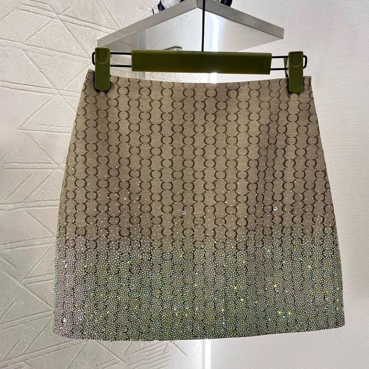 High quality designer ladies elegant slim fit club short skirt sexy dinner party diamond studded letter street mini skirt