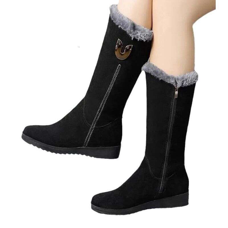 Women's Shoes Winter snow fleece-lined thick wedge non-slip warm side zipper cotton 41 plus size women's boots