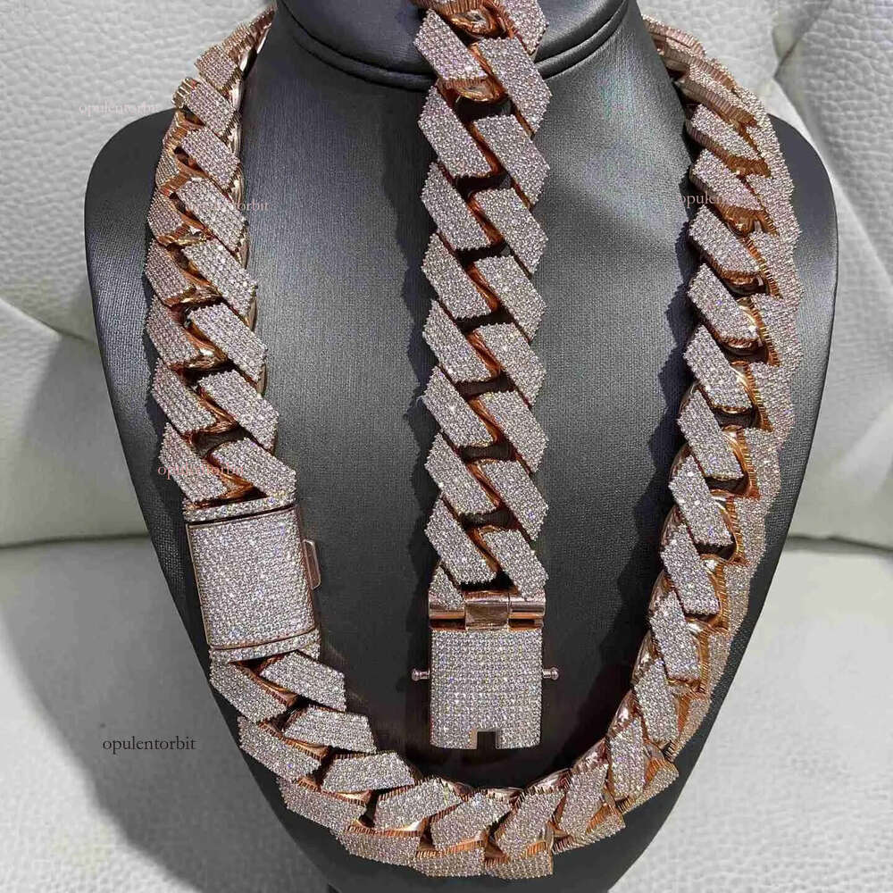 Hip Hop Rapper Sier 25mm Wide 4 Rows Vvs Moissanite Full Iced Out Cuban Link Chain Necklace