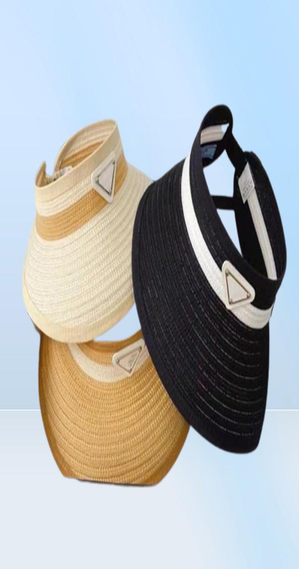 Women Handmade Straw Hats AntiUV Sun Visor Triangle Natural Raffia Cap Summer Outdoor Sun Protection Wide Brim Hat Empty Top Beac1818105