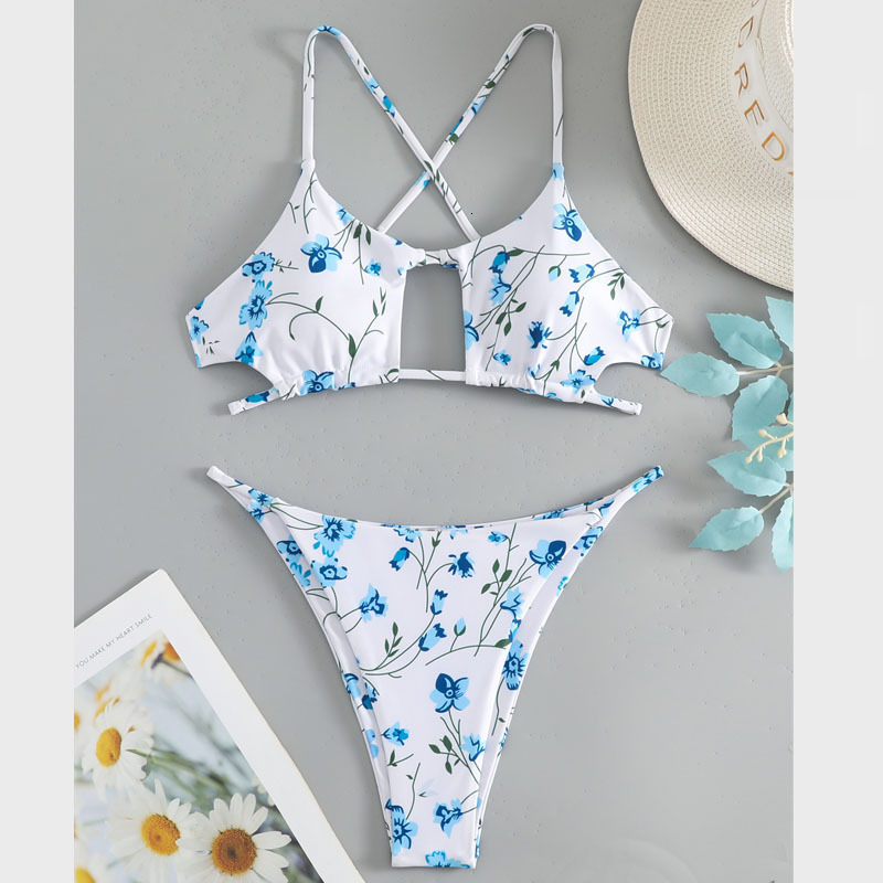 Summer New Floral Lace-up Hollow Swimsuit Fashion High-end Womens Swimsuit