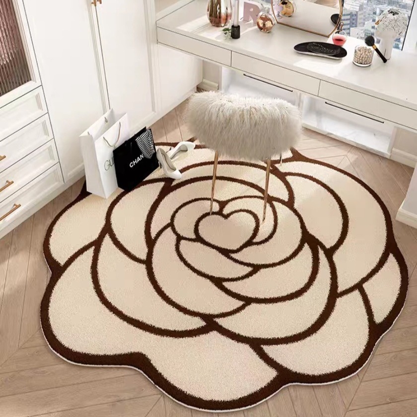 Designer Light Luxury Camellia Carpet Imitation Cashmere Irregular Shape Living Room Sofa Coffee Table Skin-Friendly Bedroom Bedside Rug H260226