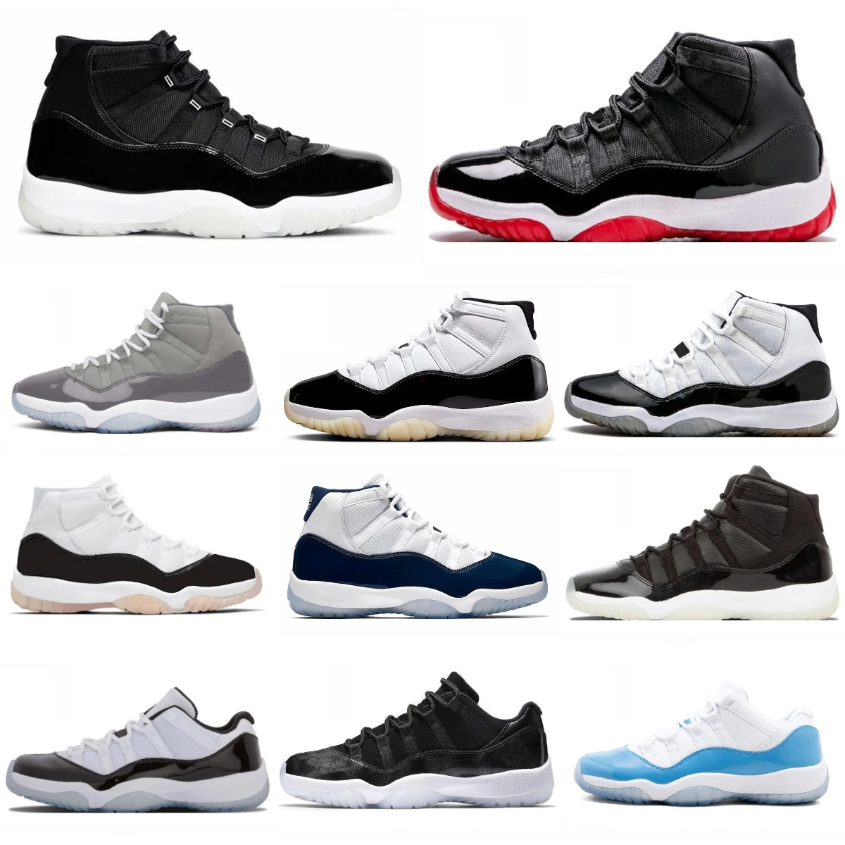 J11 Basketball Sports Shoes Trainers 11 11s Bred Velvet Gold Sail Cherry Midnight Navy Space Jam Cool Cement Grey Unc Gamma Blue Space Olive Men Women Outdoor Sneakers