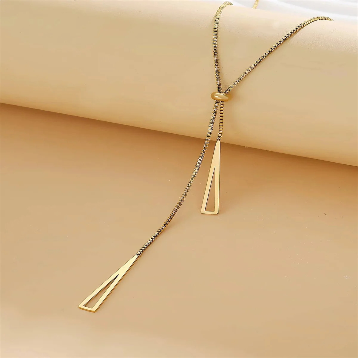 Fashion Gold Color Triangle Pendant Necklace Stainless Steel Simple Charm Y Lariat Necklaces for Women Boho Minimalist Jewelry 250811