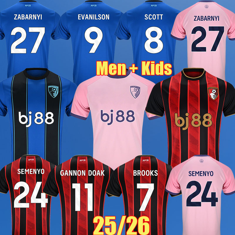 25 26 AFC Bournemouths soccer jerseys AFCB Kit DANGO SEMENYO EVANILSON Football Shirt 2025 2026 GANNON DOAK ZABARNYI The Cherries Soccer Shirts Men Kids