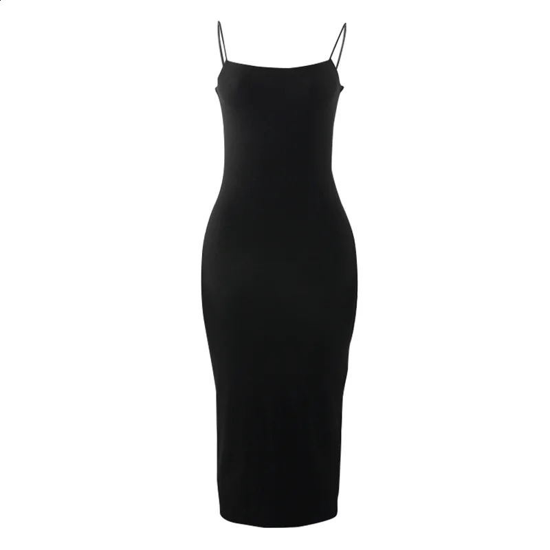 Summer Black Sexy Dres Streetwear Sleeveless Backless Solid Spaghetti Strap Bodycon Casual Clubwear Elegant Party Dresses 250815