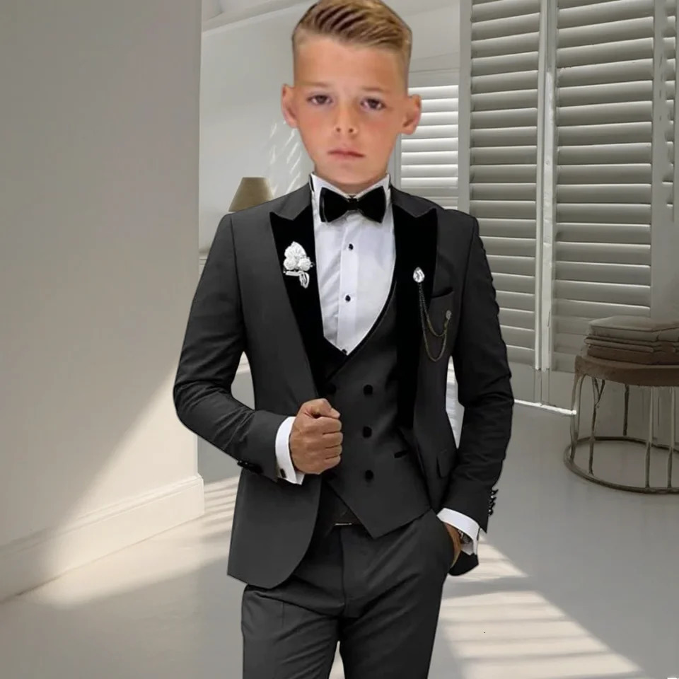 Velvet Collar Suit Set for Kids 3-14 Years Three-Piece Wedding Suits for Boys Toddler Suits Tuxedo Blazer Vest Pants Set 250822