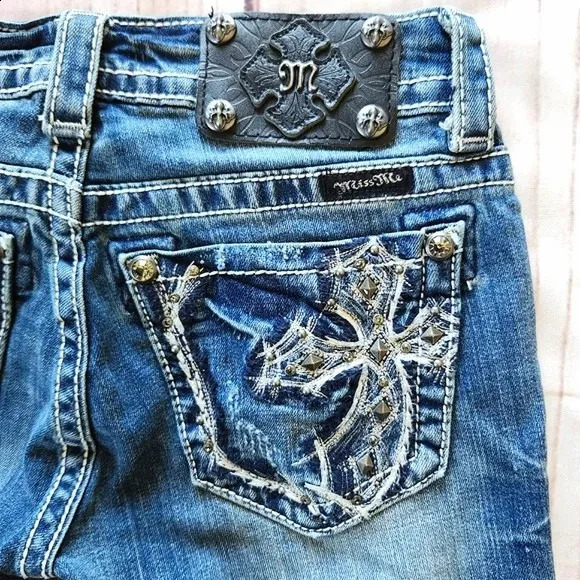 Gothic Womens Cross Rhinestone Jeans Y2K Clothes Fashion Hip Hop Retro Shiny Washed Blue Baggy Jeans High Waist Slim Trousers 250823