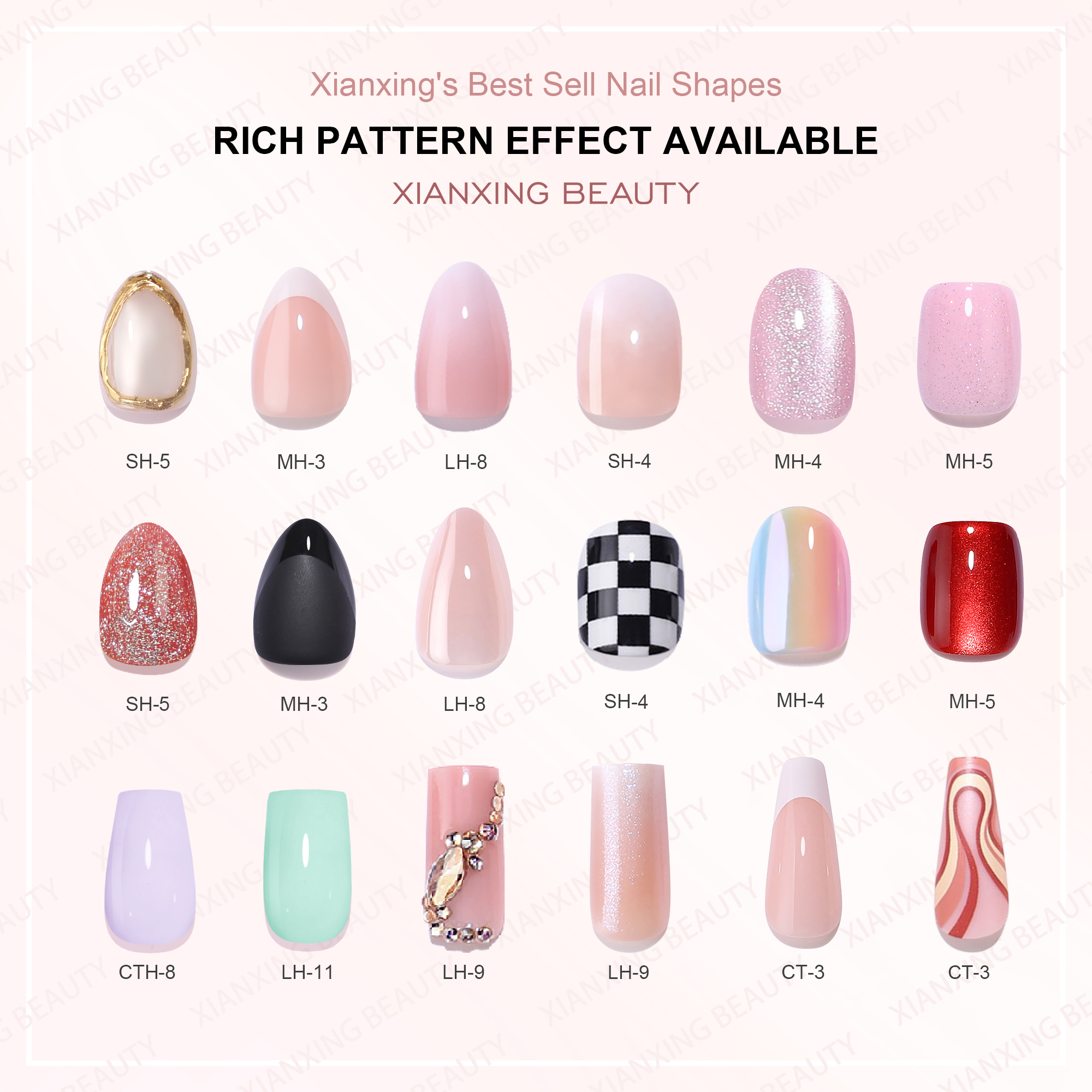 32pcs 3D Fake Nails Reusable Press on Nails French Design Almond Nail Tips Acrylic False Nails Unique Nail Art Nail Charm