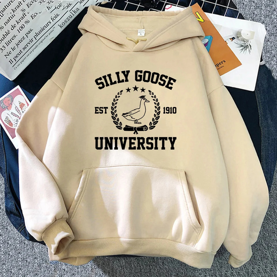 Silly Goose University Hoodie Women Aesthetic Graphic Hoodies Unisex Autumn Winter Hip Hop Casual Vintage Pullovers Sweatshirts 250823