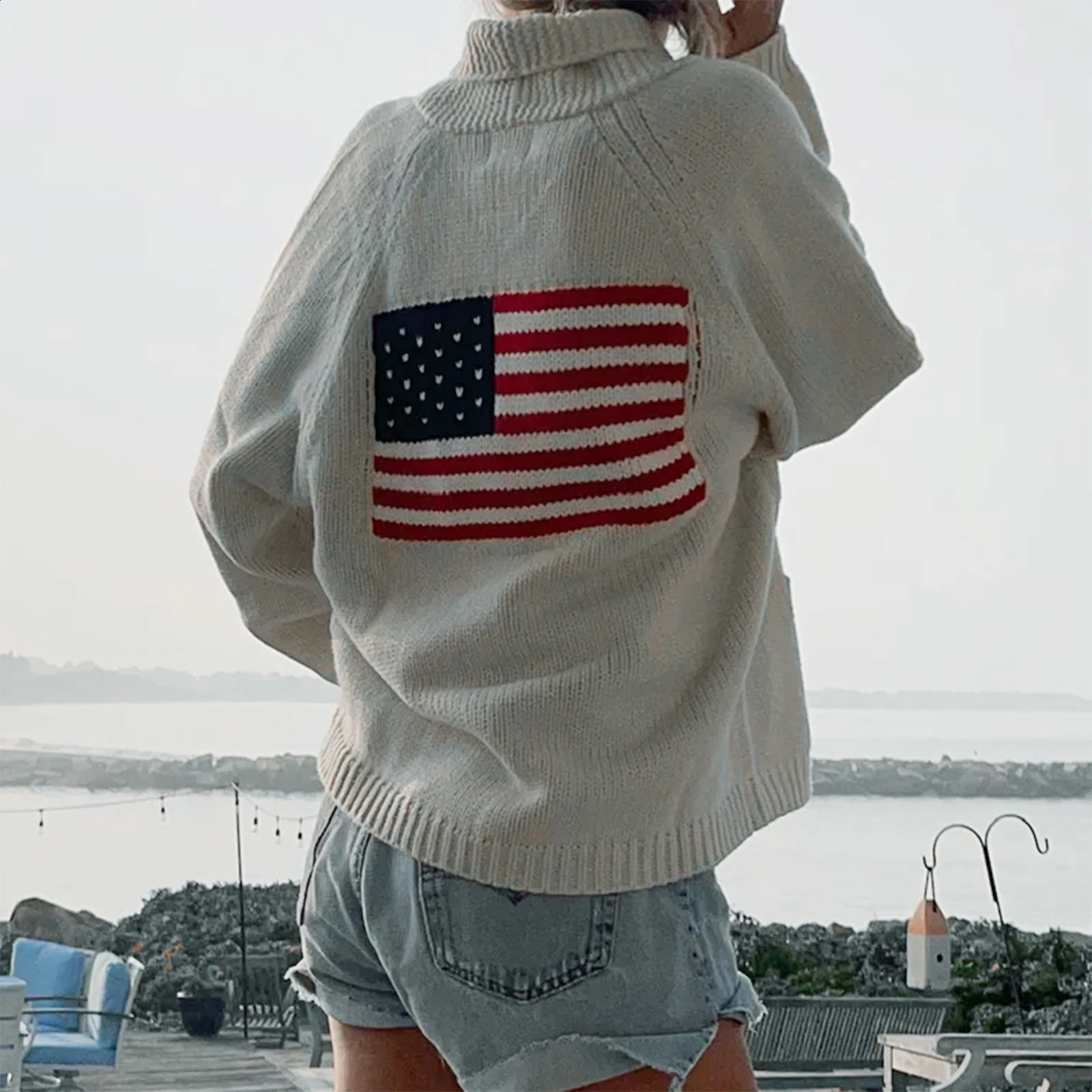 Fashion Women American Flag Cardigan Sweaters Y2k Long Sleeve Open Front Button Down Cardigans USA Flag Knitwear 250823