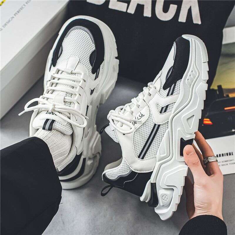 Men's Summer Breathable New Style Trend All-match Youth Sports Leisure Thick Bottom Heightening Little White Dad Shoes