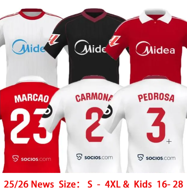 xxxl 4xl 2025 2026 Sevilla football jersey soccer jersey 25 26 New style sevilla jersey ISAAC Spain SERGIO RAMOS SOW FC PEQUE EJUKE Men Fans Player Home S-4XL 595