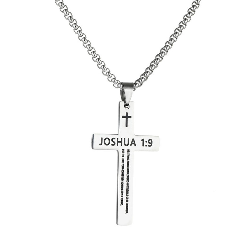 Stainless Cross Necklace Titanium Steel Pendant Laser Engraved Simple Black