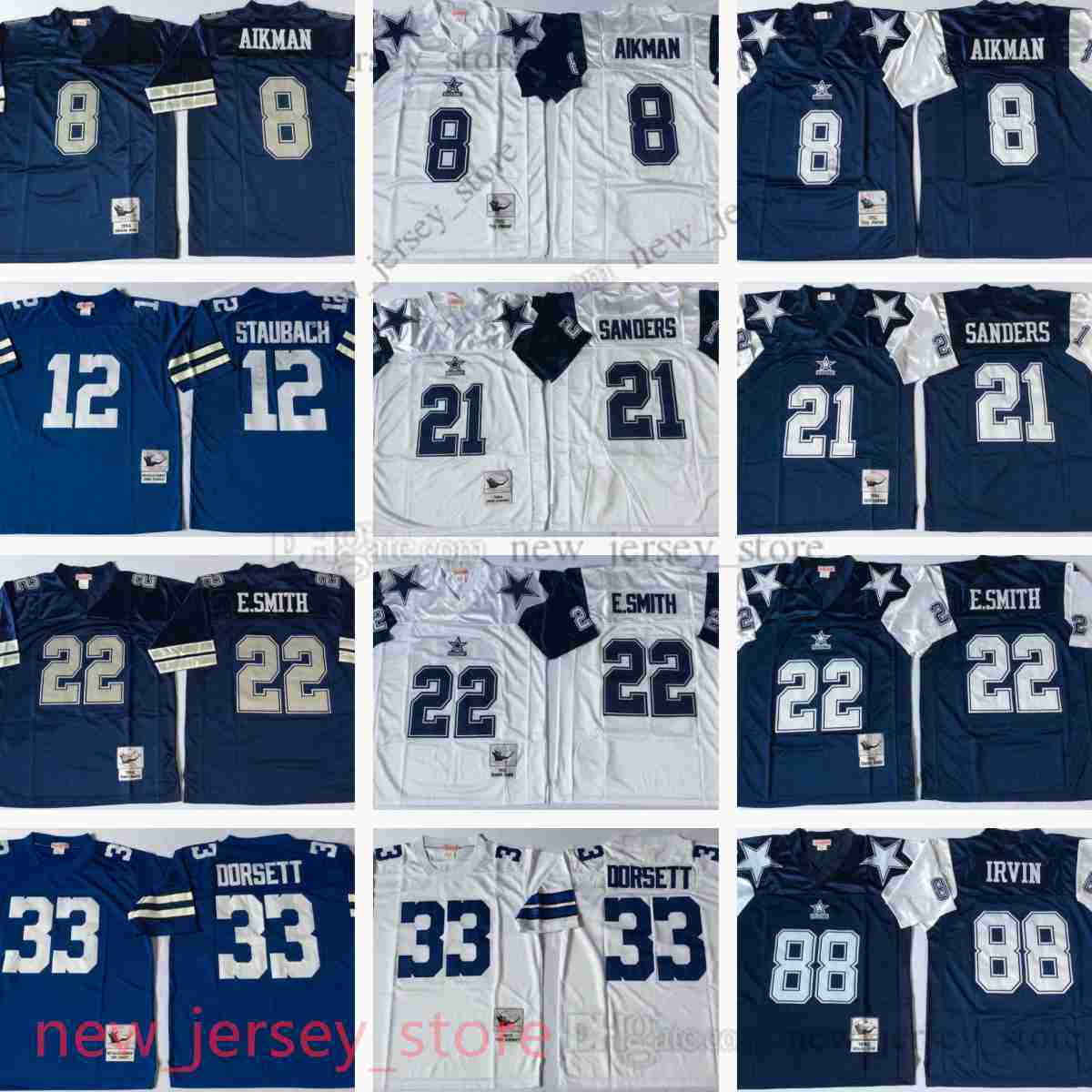 1980 Vintage Throwback Football Troy Aikman Jerseys Retro Stitch 21 Deion Sanders 22 Emmitt Smith 8 Tony Dorsett 54 Randy White 88 Michael Irvin Roger Staubach