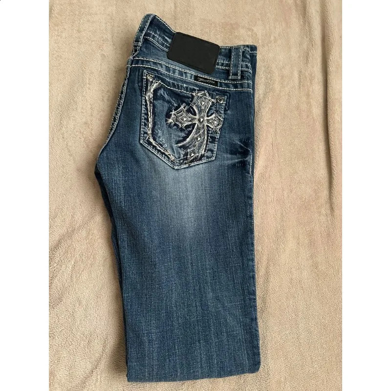 Harajuku Pocket Cross y High Quality Jeans Women American y2k Millennial Girls Low Waist n Straight Flop Pants Z260313