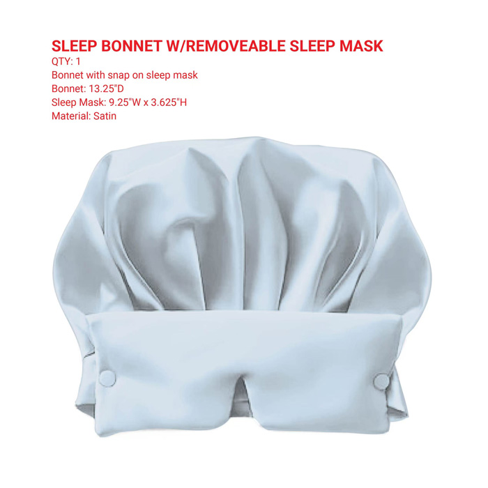 Satin Sleep Bonnet with Removable Snap-On Sleep Mask - Soft Night Hair Cover & Eye Mask Set