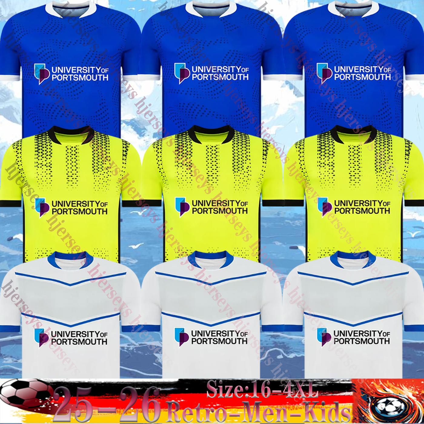 XXXL-4XL 2025 2026 Portsmouth Home Soccer Jerseys Away Third SAYDEE BISHOP YENGI SIERA DOZZELL football shirt maillots adult camesita de futol Men kids kit