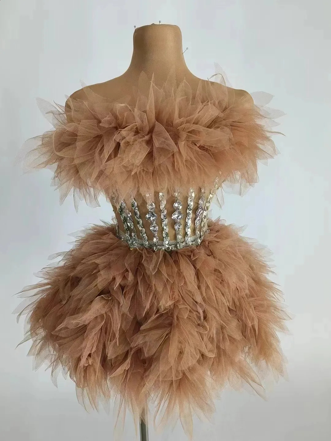 Costume bar Valentines Day powder puff gauze skirt diamond dress female singer and dance team 250823