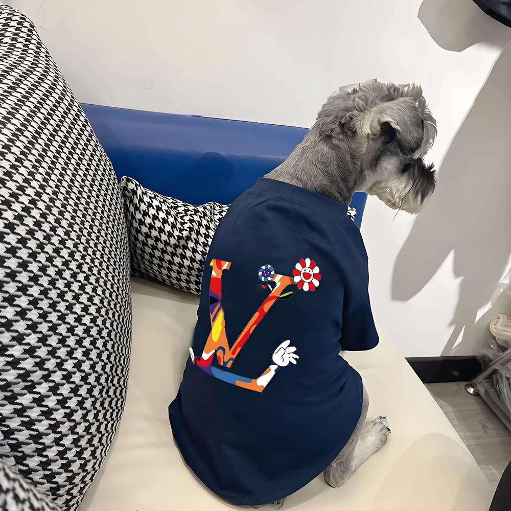 Designer Dogs Clothes Brand Apparel with Classic Letter Pattern Summer Cotton Dog T-shirt for French Bulldog, Dachshund, Shih Tzu, Schnauzer, Poodle,C