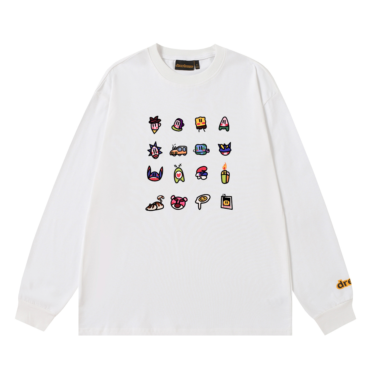 Drew House New Cartoon Print T Shirt Men's and Women's Long Sleeve T-shirt Designer Luxury