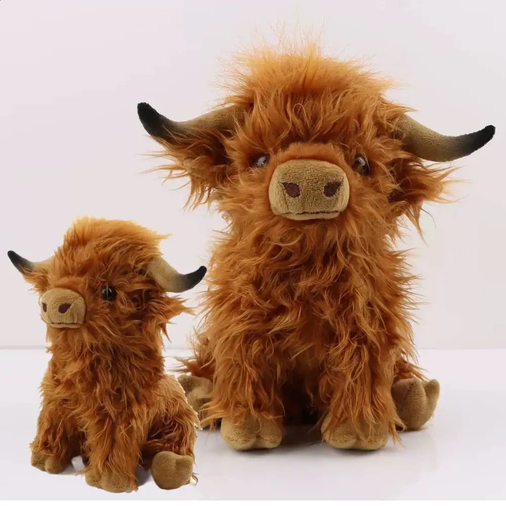 Simulation Highland Cow Plush Animal Doll Soft Stuffed Highland Cow Plush Toy Kawaii Kids Baby Gifts Toy Home Room Decor 250823