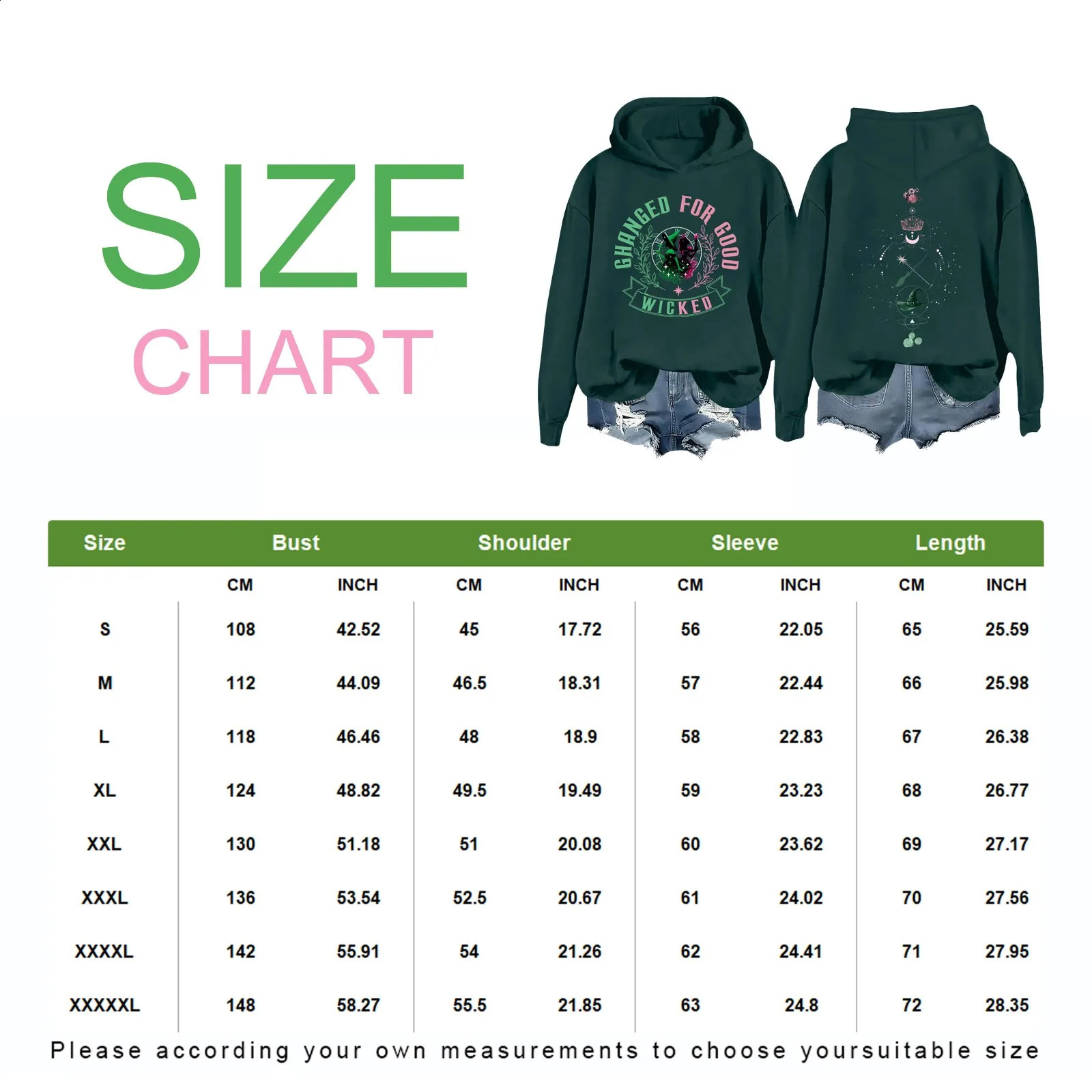 Womens Wicked Movie Fan Graphic Hoodie Winter Casual Fashion Long Sleeve Pullover Witch Print Hooded Sweatshirt y2k clothes 250823