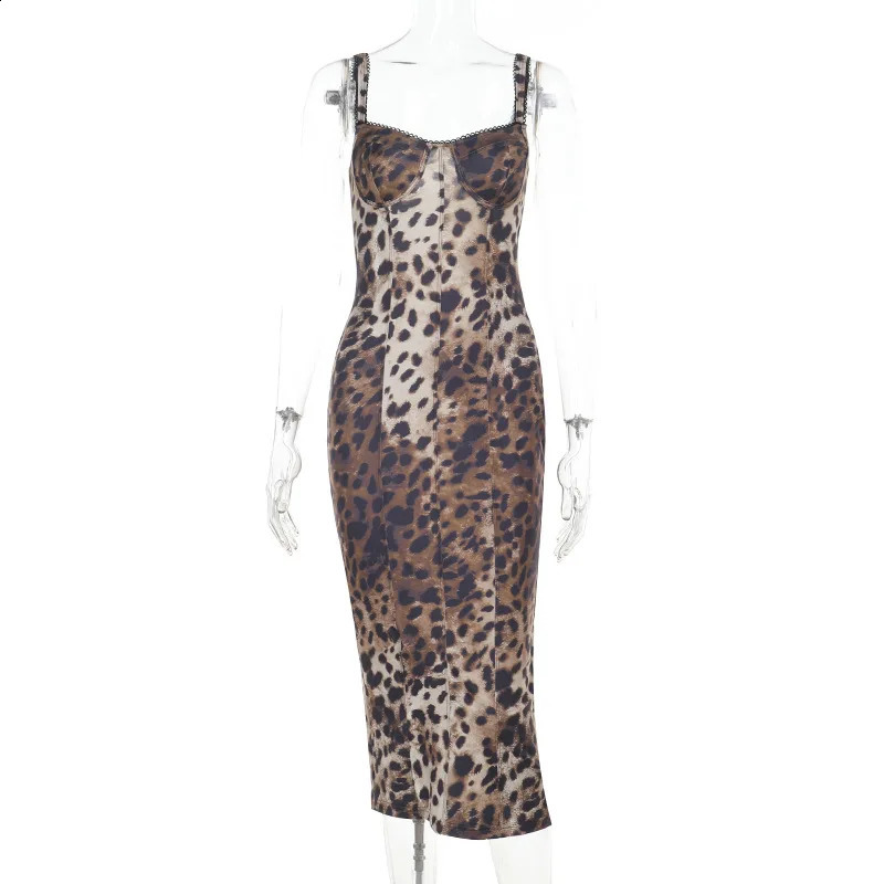 Sexy Strap Leopard Print Backless Bodycon Maxi Dress Women Sleeveless Street Slim Fit Stretch Activity Evening Prom Robe 250823
