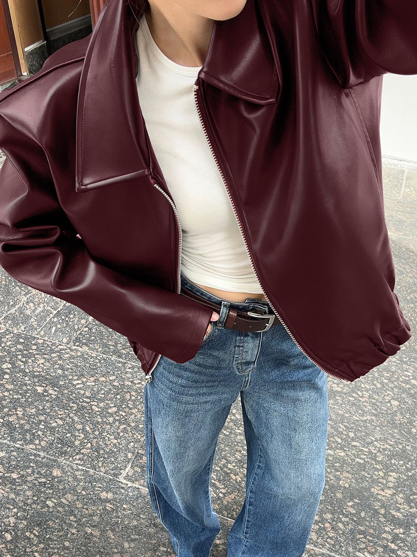 2025 European and American autumn and winter new street motorcycle style leather jacket loose jacket leather jacket fashionable