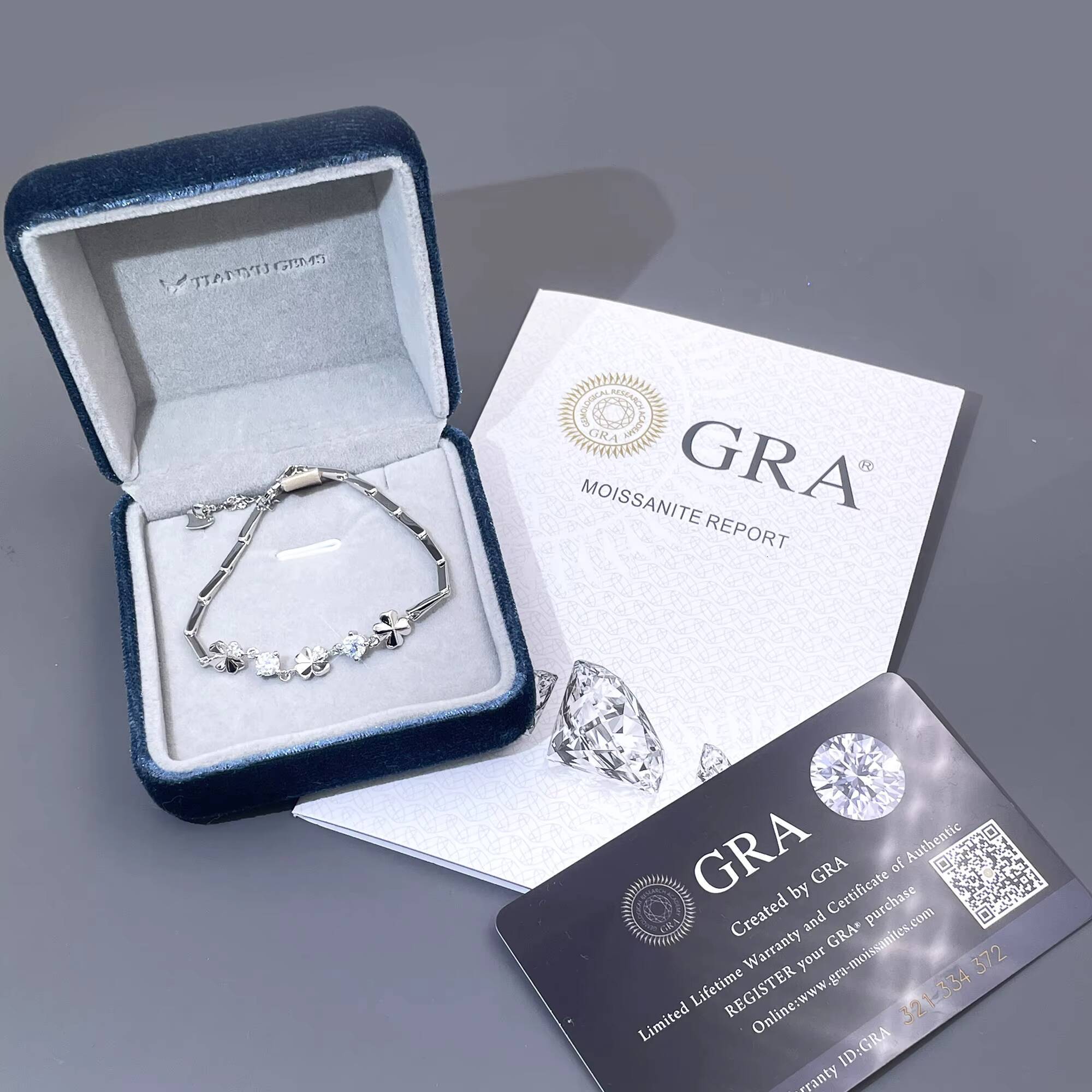 Tianyu 4 Leaf Bracelets Mossanite Jewelry Wholesale 925 Sterling Silver Charm VVS Moissanite 7mm Mini Four Leaf Clover Bracelet